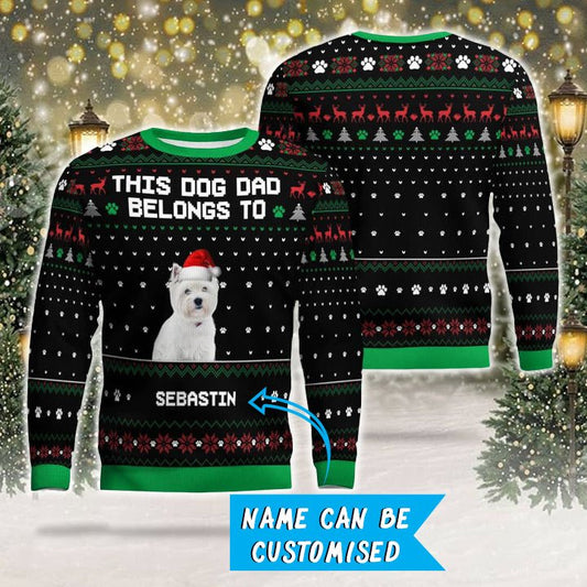 Photo + Name Personalized Christmas Ugly Sweater for Westie Parents