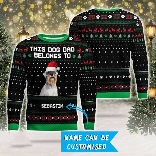 Photo + Name Personalized Christmas Ugly Sweater for Schnauzer Parents