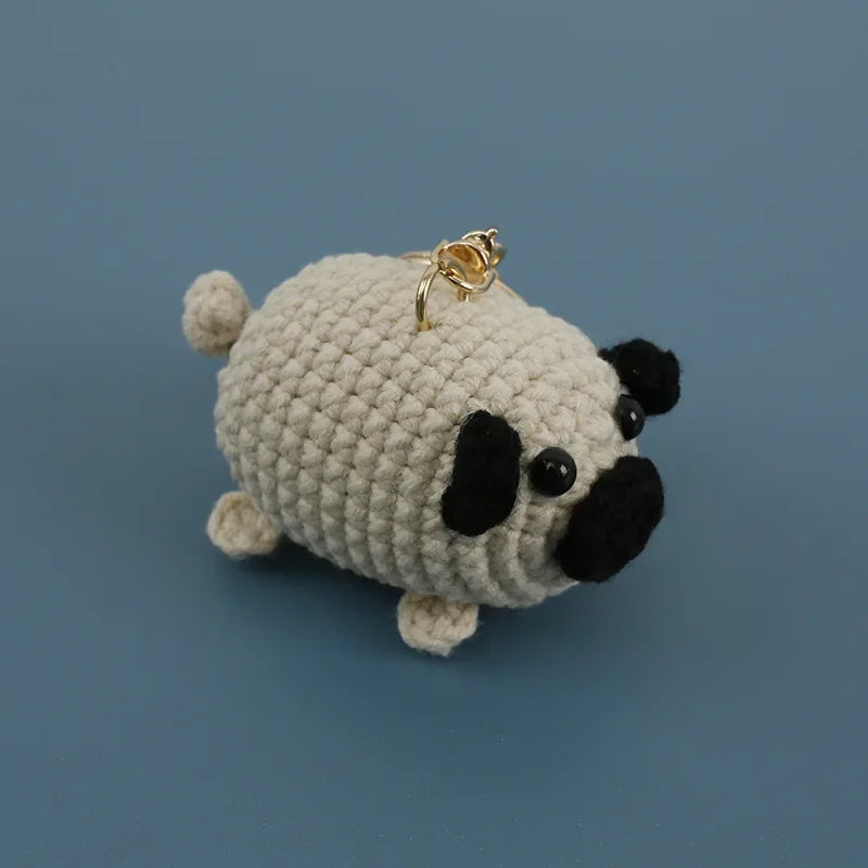 Handmade Pug Knitted Crochet Keychain