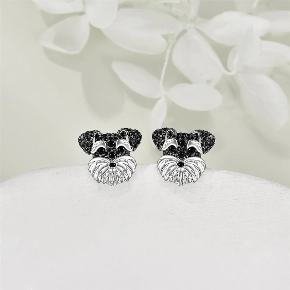 2Pcs/Set Cute Black Crystal Schnauzer Pendant Necklace and Earrings