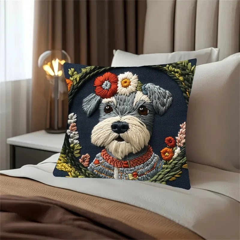 Schnauzer & Floral Cushion Covers