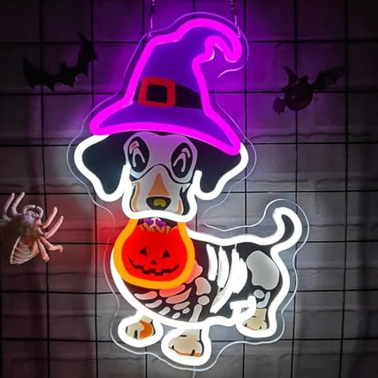Halloween Skeleton Dachshund Neon Sign