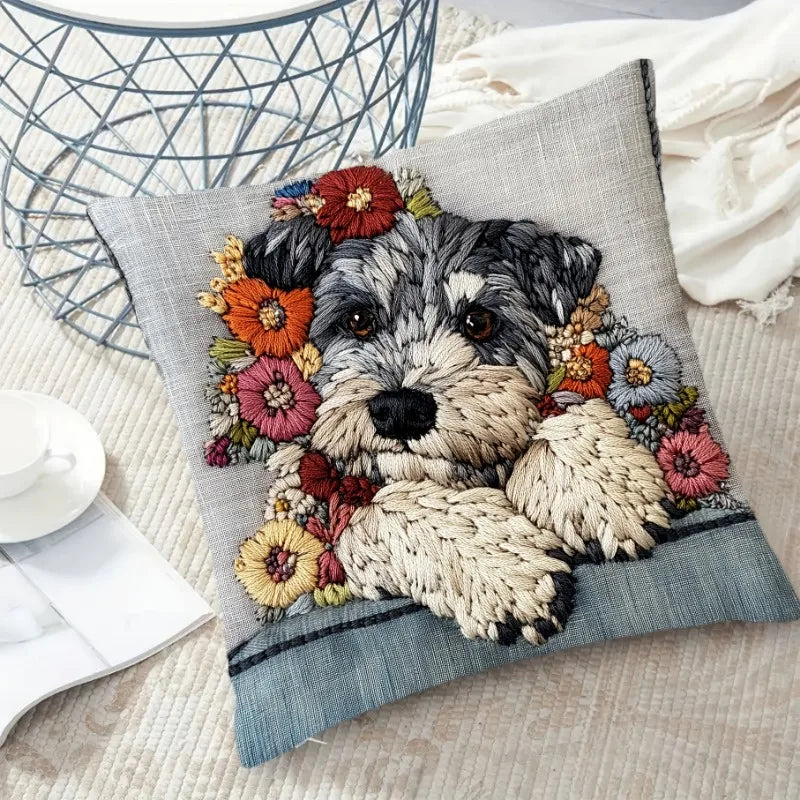 Schnauzer Flowers Cushion Covers