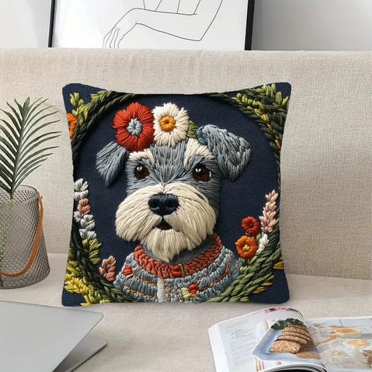 Schnauzer & Floral Cushion Covers