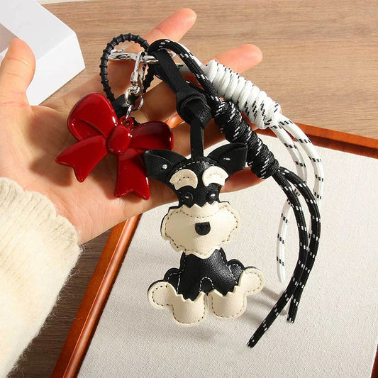 Cute Bow & Schnauzer Keychain