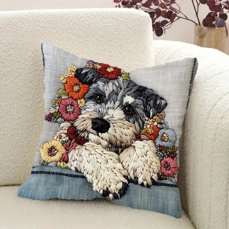 Schnauzer Flowers Cushion Covers