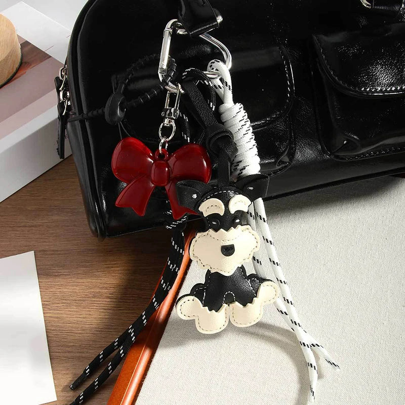 Cute Bow & Schnauzer Keychain