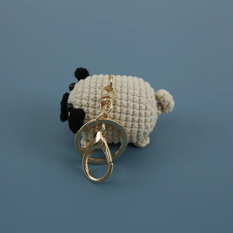 Handmade Pug Knitted Crochet Keychain