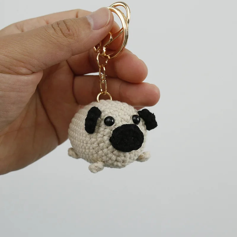Handmade Pug Knitted Crochet Keychain