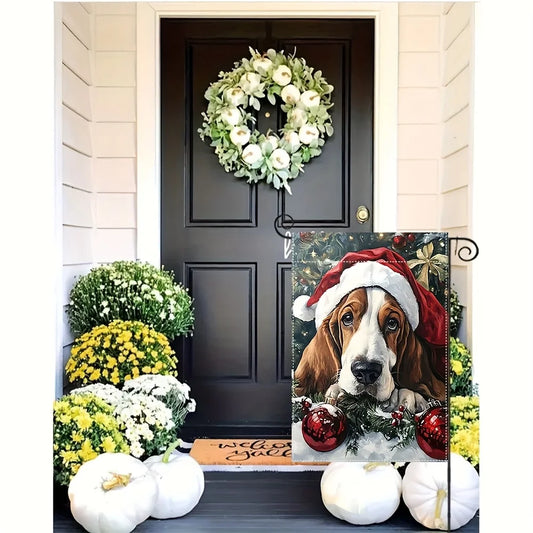 Christmas Basset Hound Garden Flag
