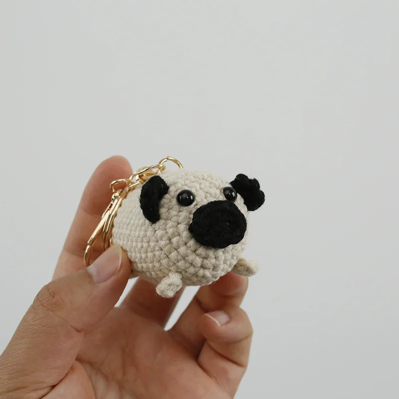 Handmade Pug Knitted Crochet Keychain