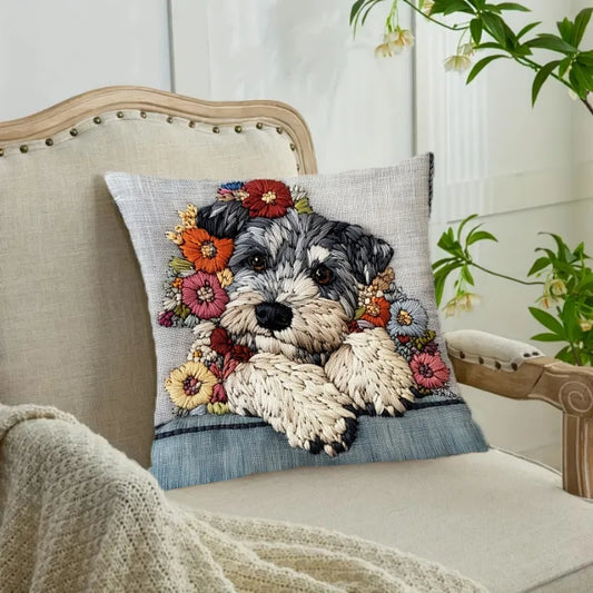 Schnauzer Flowers Cushion Covers