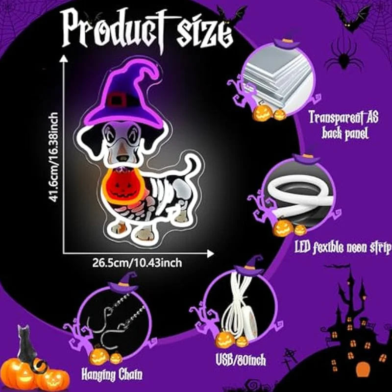 Halloween Skeleton Dachshund Neon Sign