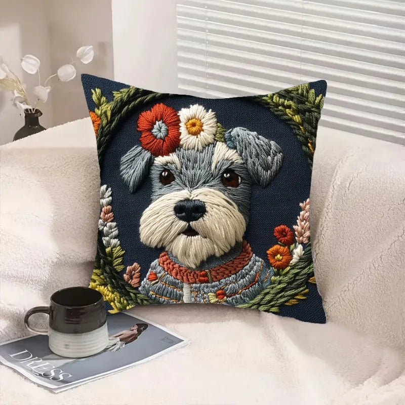 Schnauzer & Floral Cushion Covers