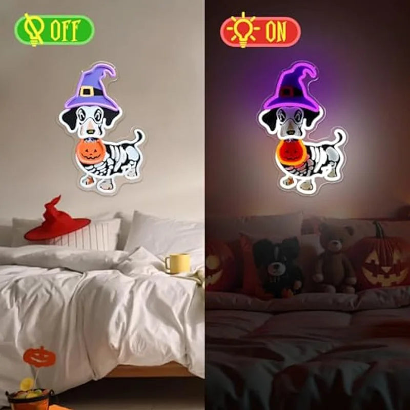 Halloween Skeleton Dachshund Neon Sign