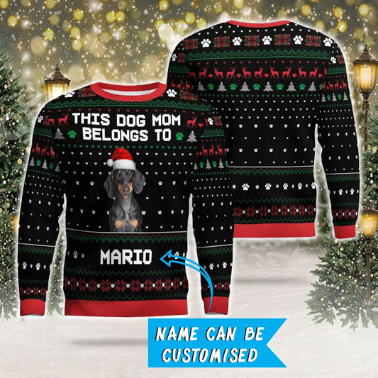 Photo + Name Personalized Christmas Ugly Sweater for Dachshund Parents