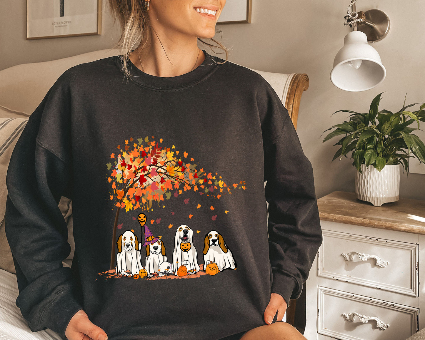 Basset Hound Fall Halloween Ghost Shirts