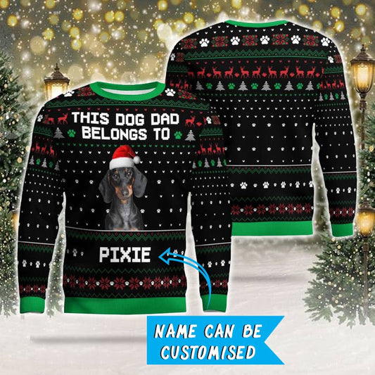 Photo + Name Personalized Christmas Ugly Sweater for Dachshund Parents