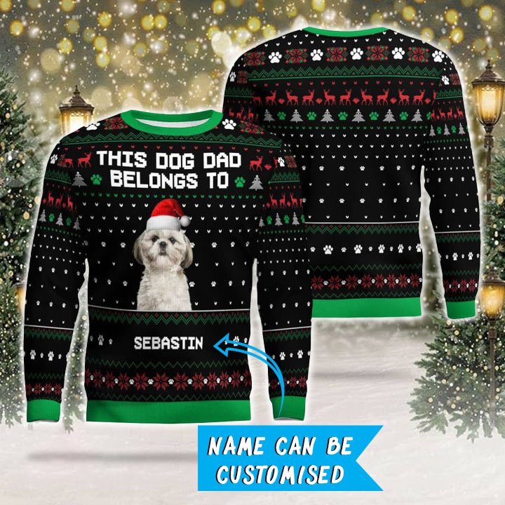 Photo + Name Personalized Christmas Ugly Sweater for Shih Tzu Parents
