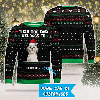 Photo + Name Personalized Christmas Ugly Sweater for Shih Tzu Parents