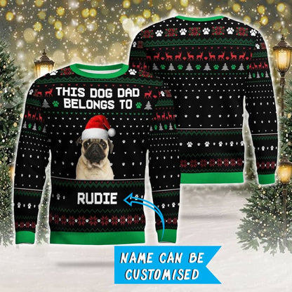 Photo + Name Personalized Christmas Ugly Sweater for Pug Parents