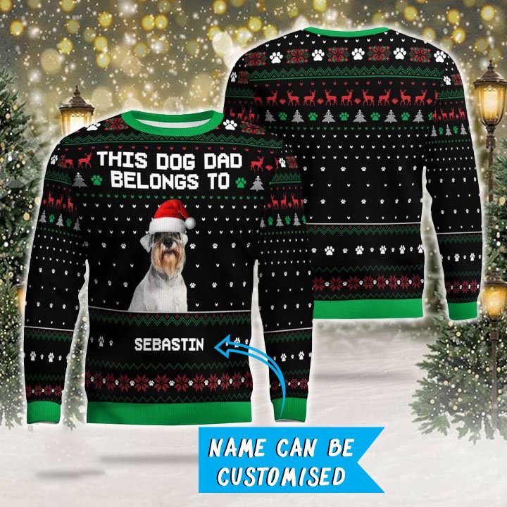 Photo + Name Personalized Christmas Ugly Sweater for Schnauzer Parents