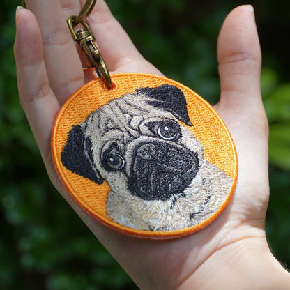 Pug Embroidered Patch Key Chain