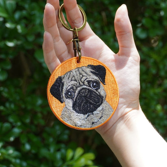 Pug Embroidered Patch Key Chain
