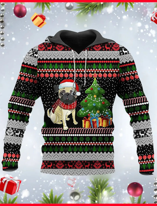 Pug Lover Christmas Ugly Hooded Sweatshirt