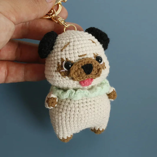 Handmade Pug Knitted Crochet Keychain