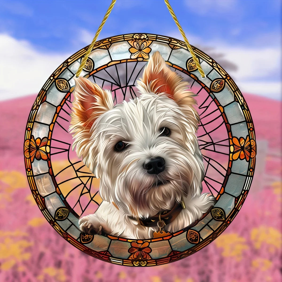 Elegant Westie Suncatcher Hanging Stained Glass Ornament
