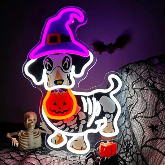 Halloween Skeleton Dachshund Neon Sign