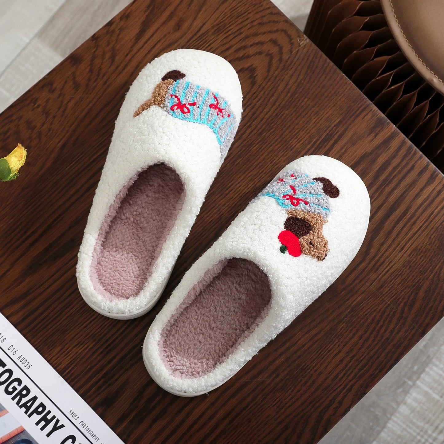 Dachshund Embroided Plush Slippers