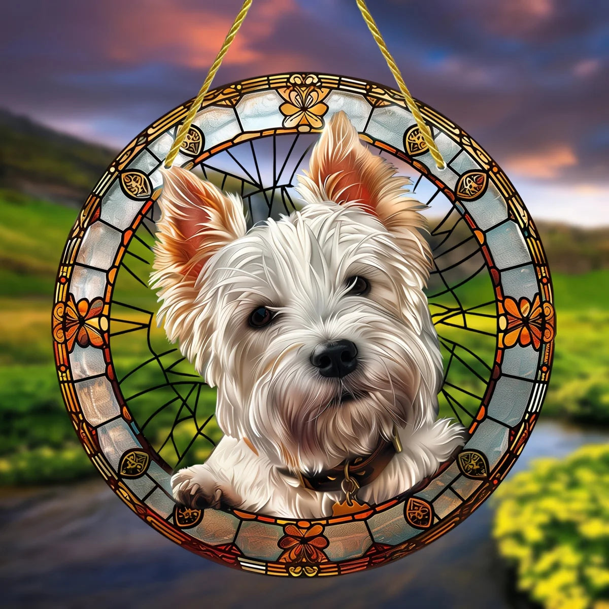 Elegant Westie Suncatcher Hanging Stained Glass Ornament