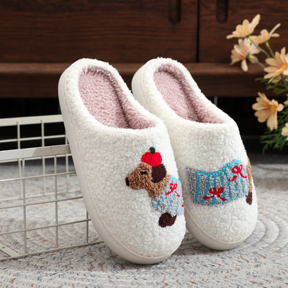Dachshund Embroided Plush Slippers