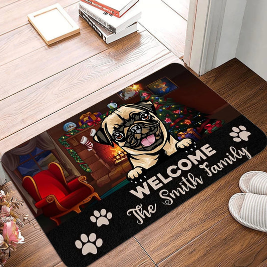 Custom Pug Christmas Welcome Doormat