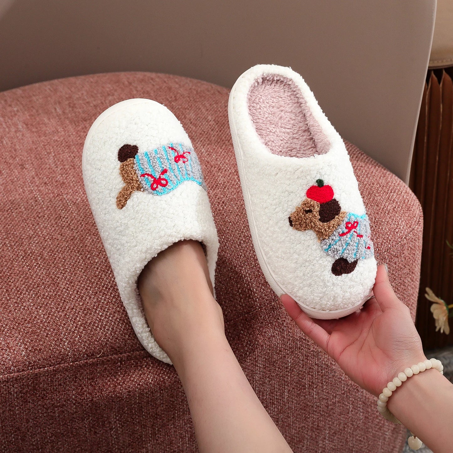 Dachshund Embroided Plush Slippers