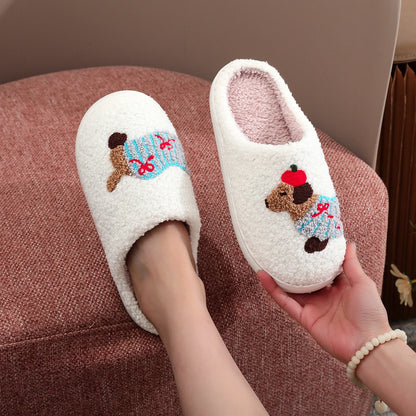 Dachshund Embroided Plush Slippers