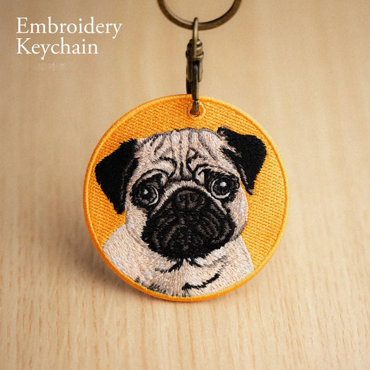 Pug Embroidered Patch Key Chain