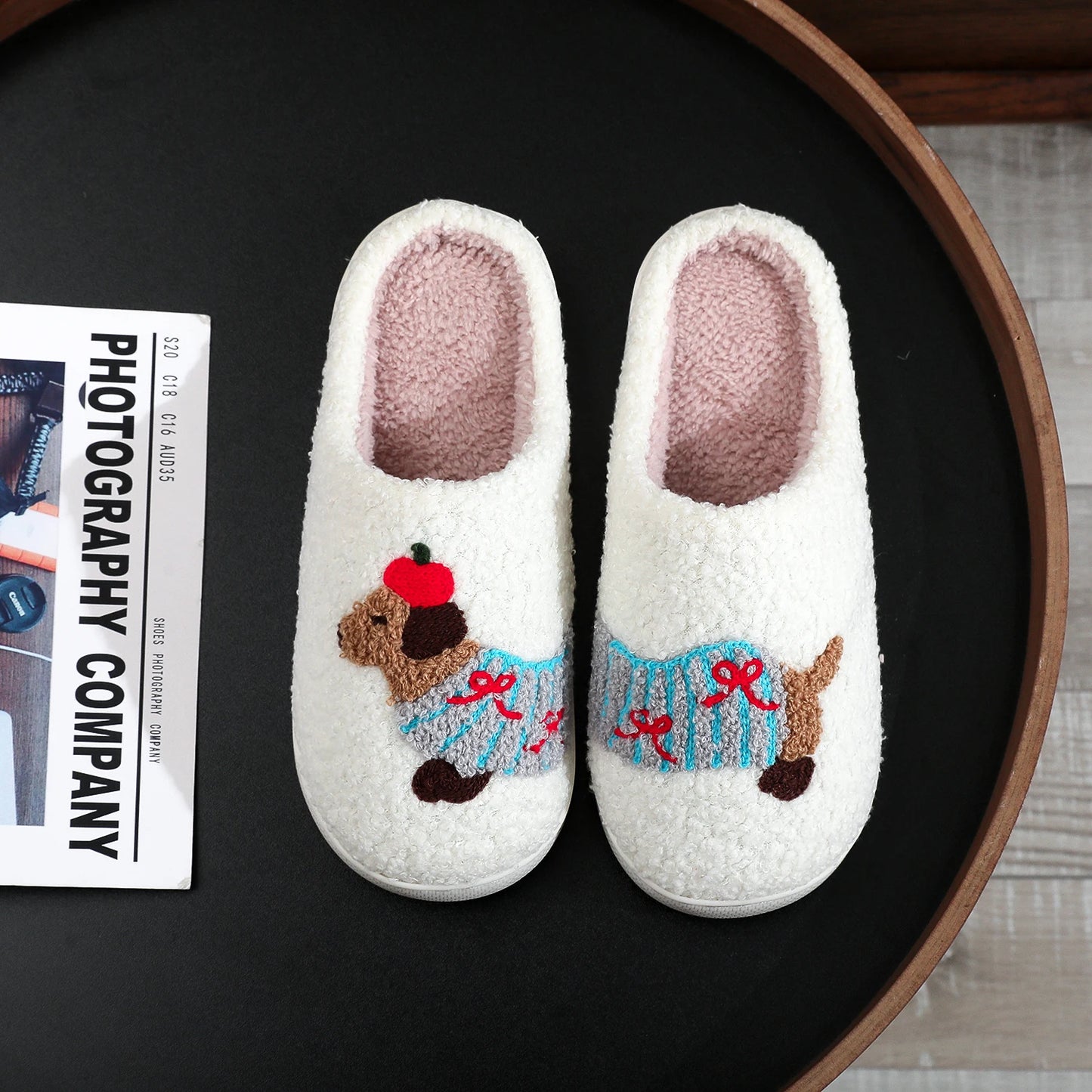 Dachshund Embroided Plush Slippers