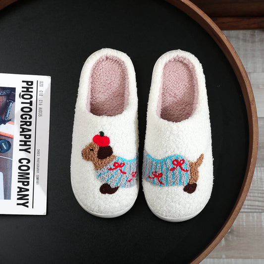Dachshund Embroided Plush Slippers