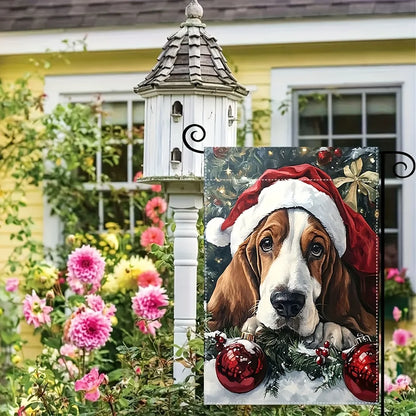 Christmas Basset Hound Garden Flag