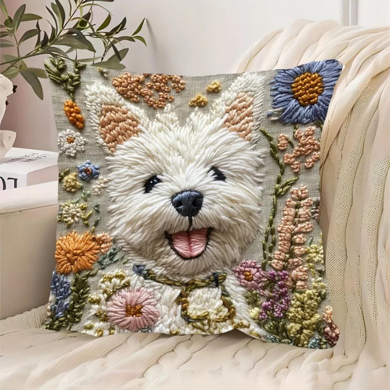 Floral Westie Cushion Covers