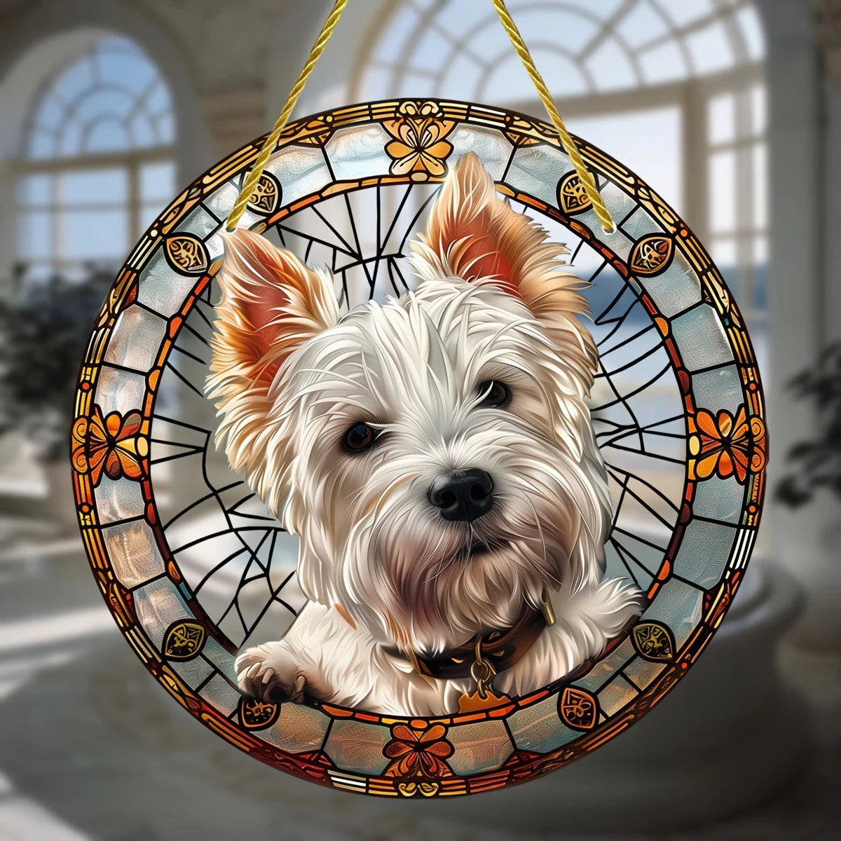 Elegant Westie Suncatcher Hanging Stained Glass Ornament