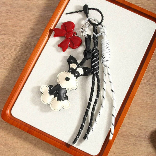 Cute Bow & Schnauzer Keychain
