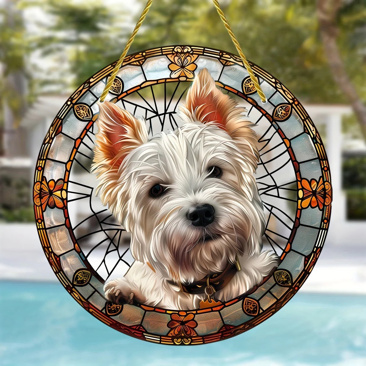 Elegant Westie Suncatcher Hanging Stained Glass Ornament