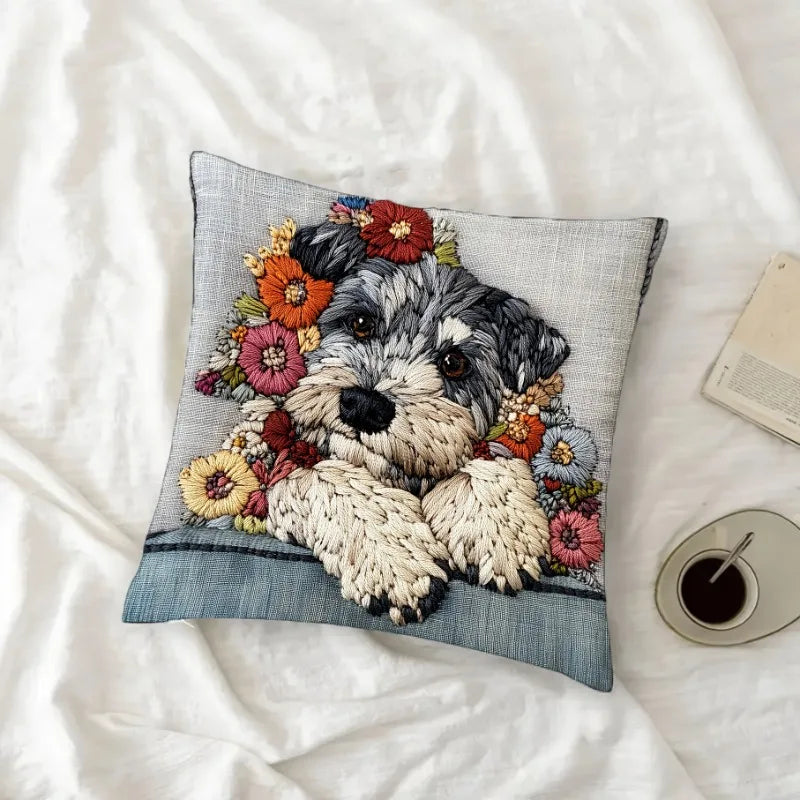 Schnauzer Flowers Cushion Covers