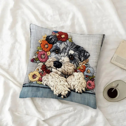Schnauzer Flowers Cushion Covers