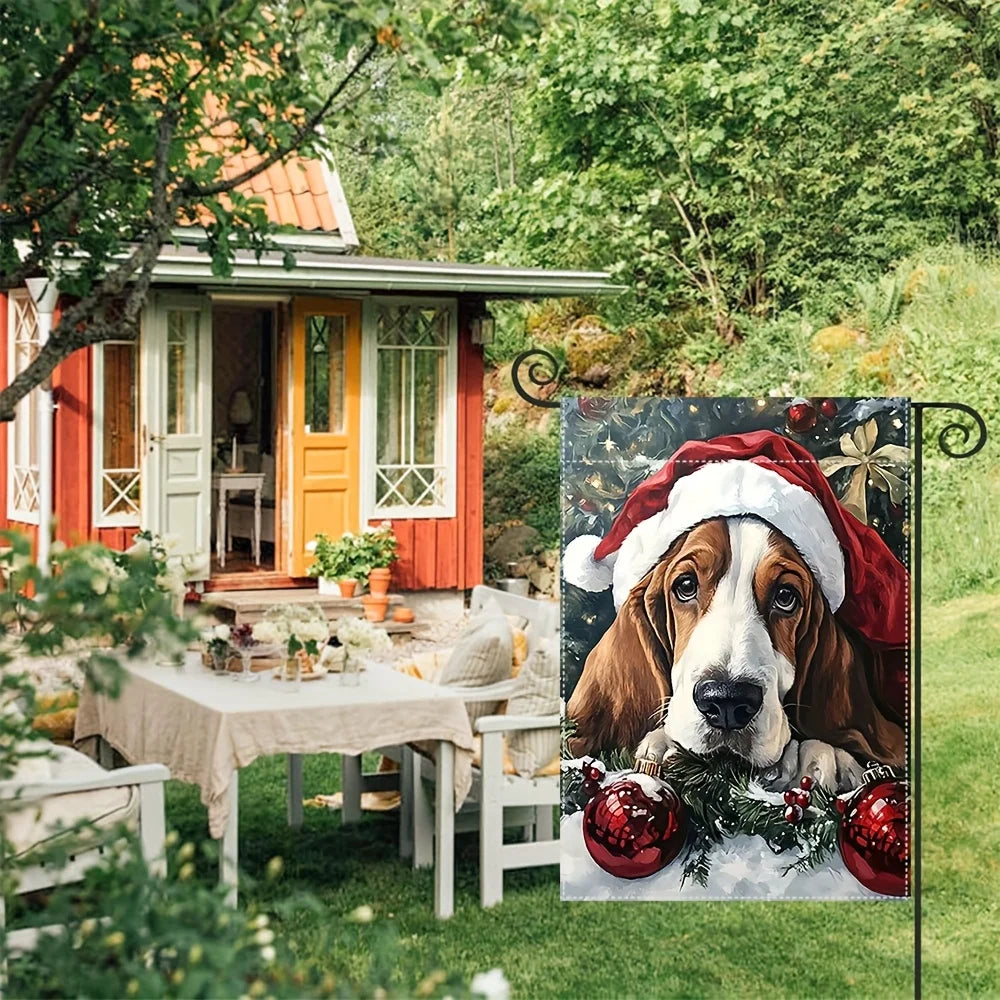 Christmas Basset Hound Garden Flag