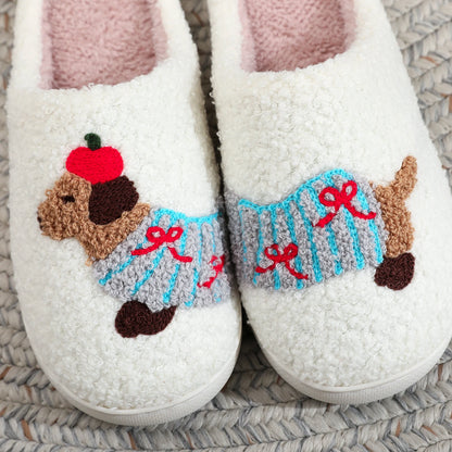 Dachshund Embroided Plush Slippers